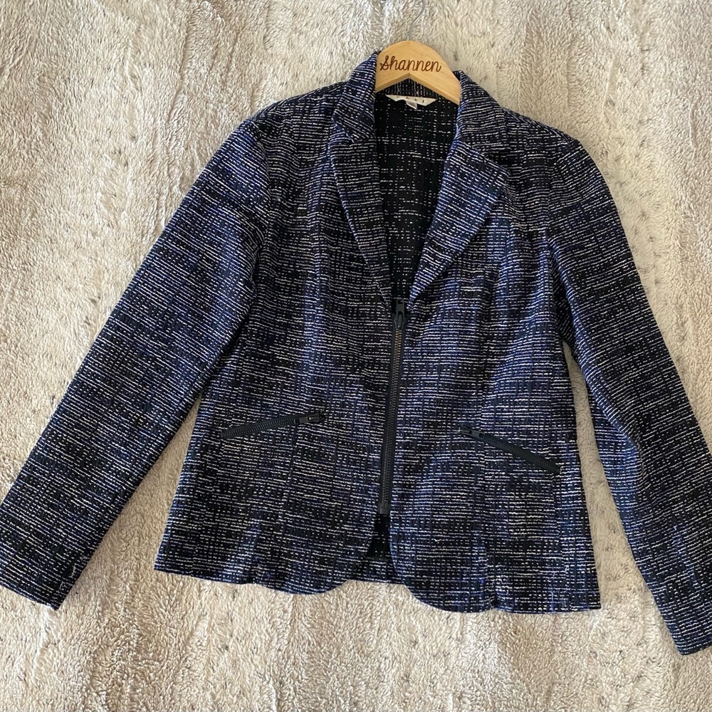CAbi size 10 blue/black tweed jacket